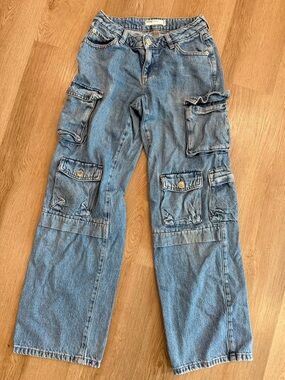 Light Blue Cargo Denim Jeans for women